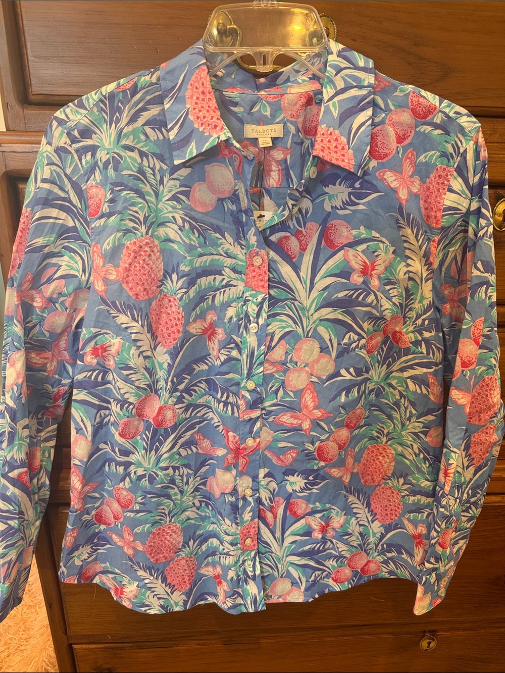 NWT BEAUTIFUL Talbots COTTON Pineapple & Floral Button-Up BLOUSE